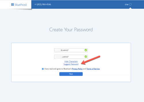 Bluehost - create your password